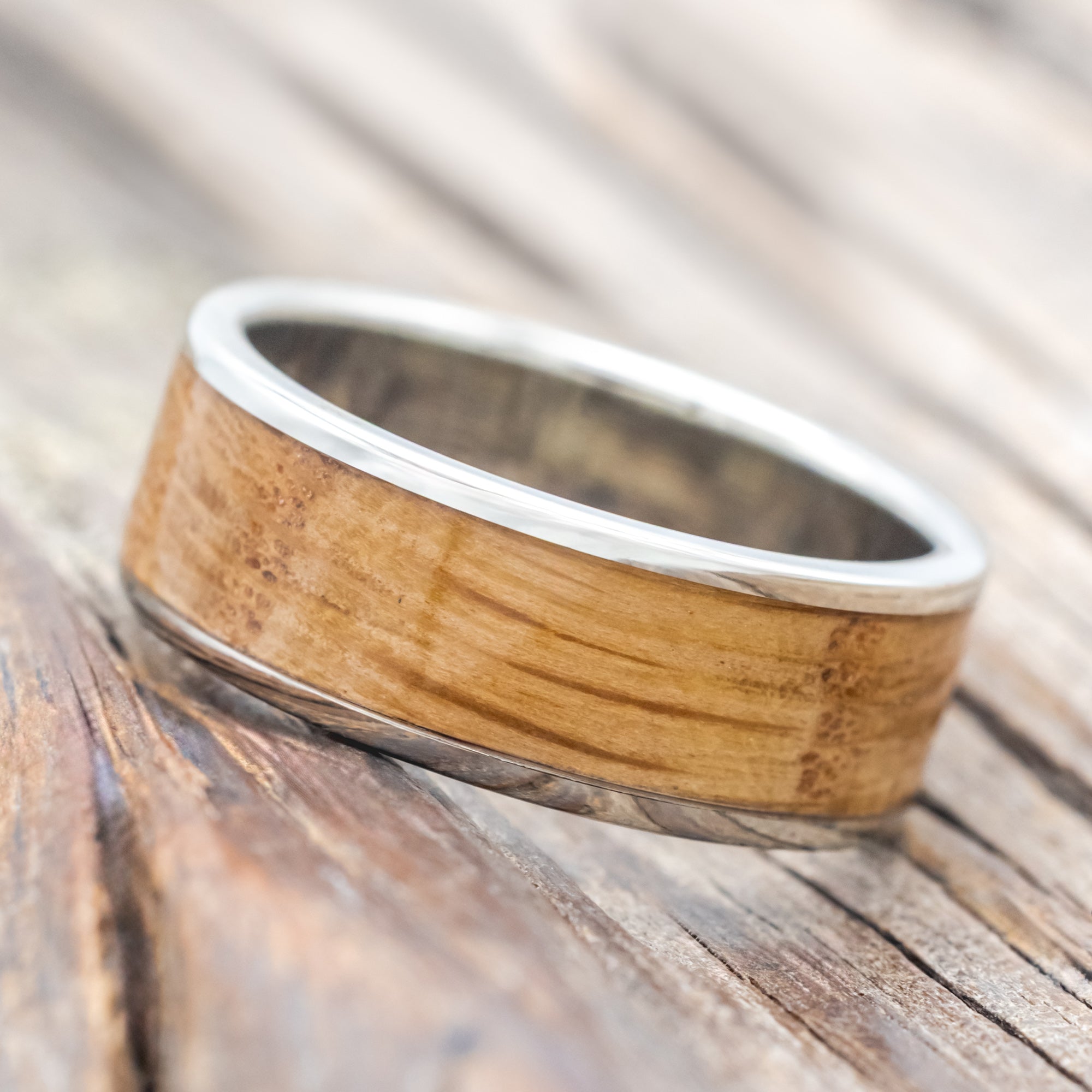"RAINIER" - WHISKEY BARREL OAK WEDDING RING-Staghead Designs