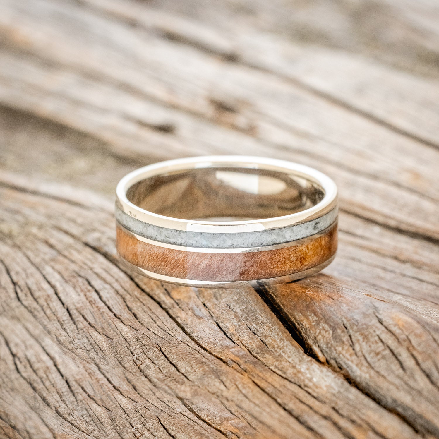 "RAPTOR" - REDWOOD & GRANITE WEDDING RING-12