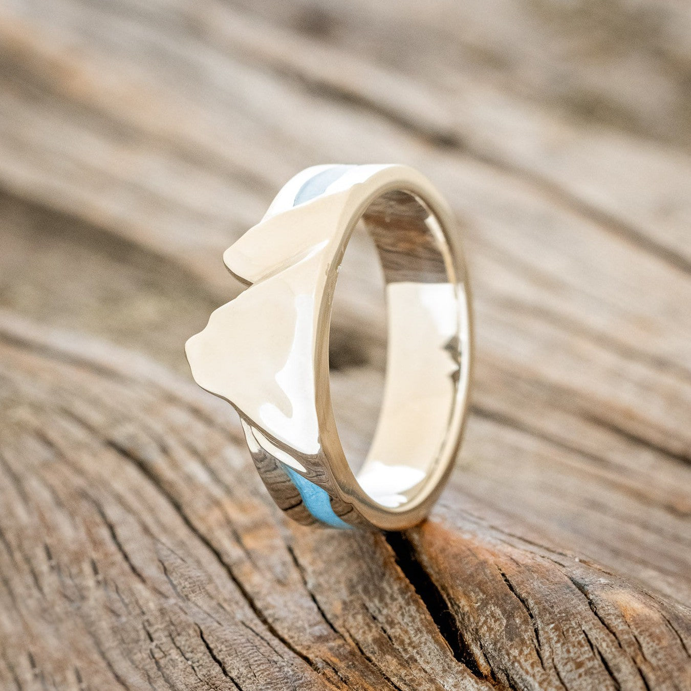 "REINHOLD" - MOUNTAIN RANGE WEDDING BAND WITH TURQUOISE RIVER-2