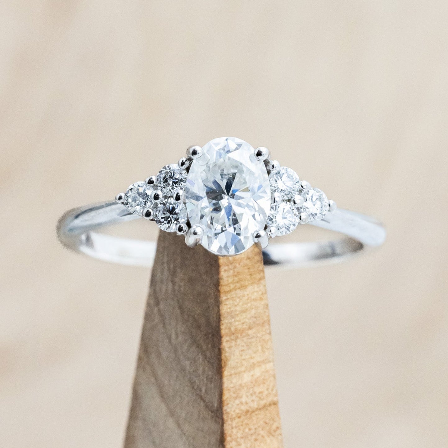 "RHEA" - OVAL MOISSANITE ENGAGEMENT RING WITH DIAMOND ACCENTS-Staghead Designs