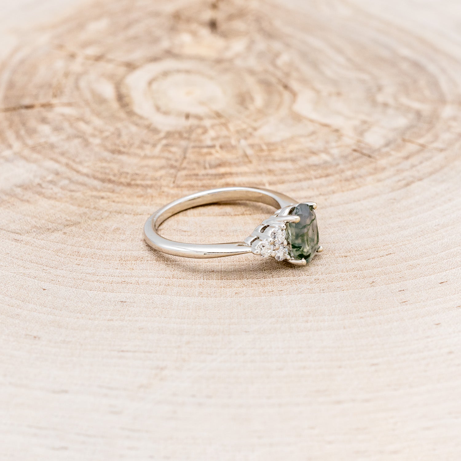 "RHEA" - OVAL MOSS AGATE ENGAGEMENT RING WITH DIAMOND ACCENTS - EXPEDITED-12