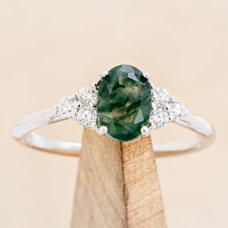 "RHEA" - OVAL MOSS AGATE ENGAGEMENT RING WITH DIAMOND ACCENTS-15