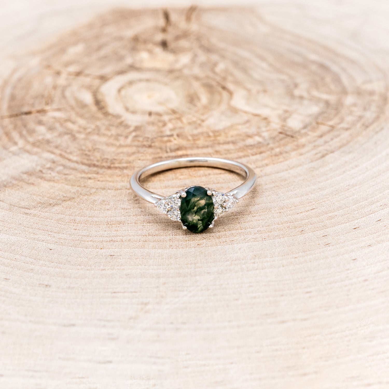 "RHEA" - OVAL MOSS AGATE ENGAGEMENT RING WITH DIAMOND ACCENTS-18