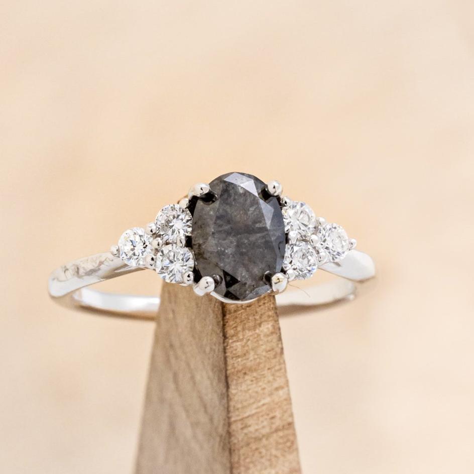"RHEA" - OVAL SALT & PEPPER DIAMOND ENGAGEMENT RING WITH DIAMOND ACCENTS-7