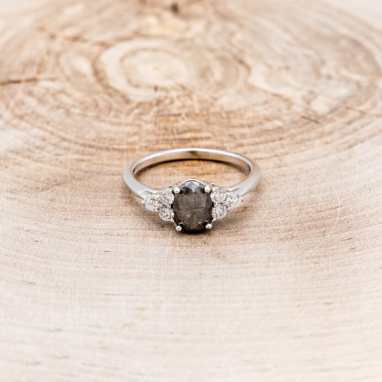 "RHEA" - OVAL SALT & PEPPER DIAMOND ENGAGEMENT RING WITH DIAMOND ACCENTS-10