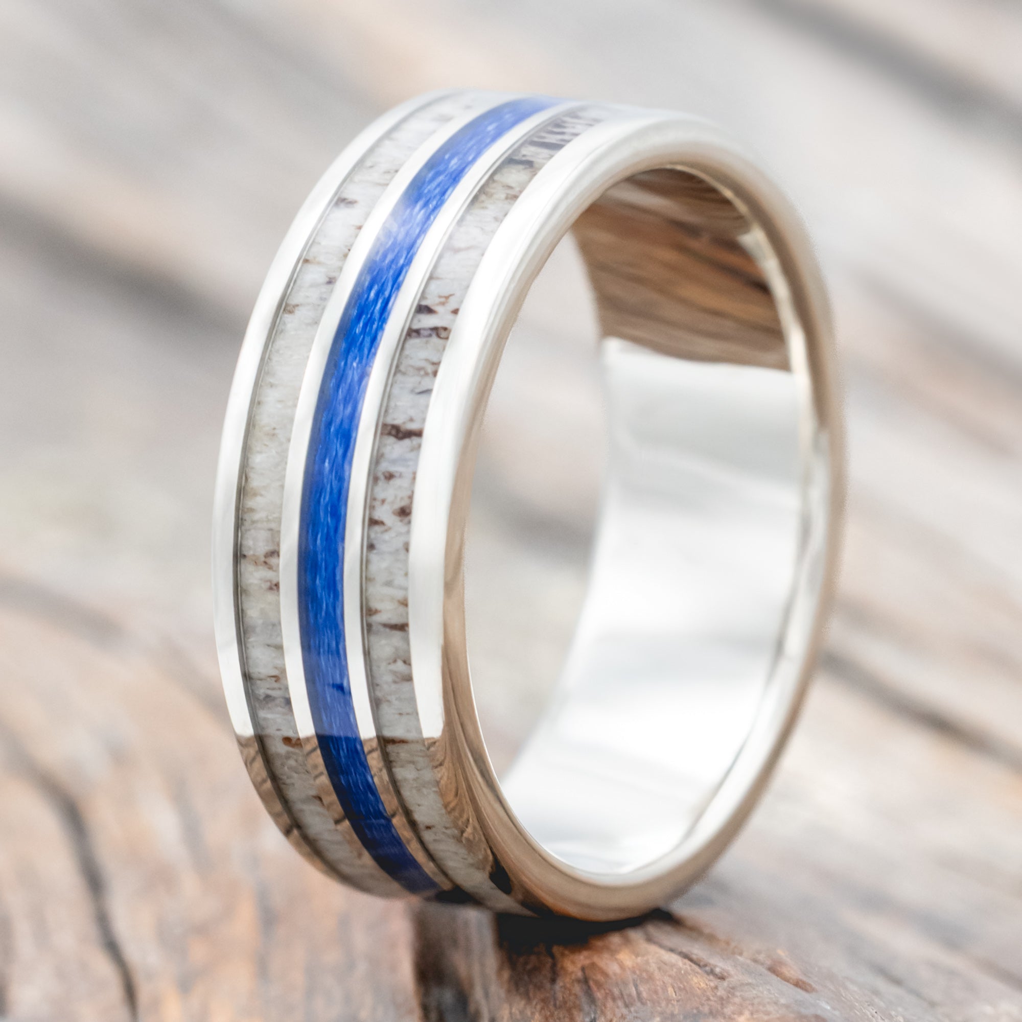 "RIO" - ANTLER & FISHING LINE WEDDING BAND-Staghead Designs