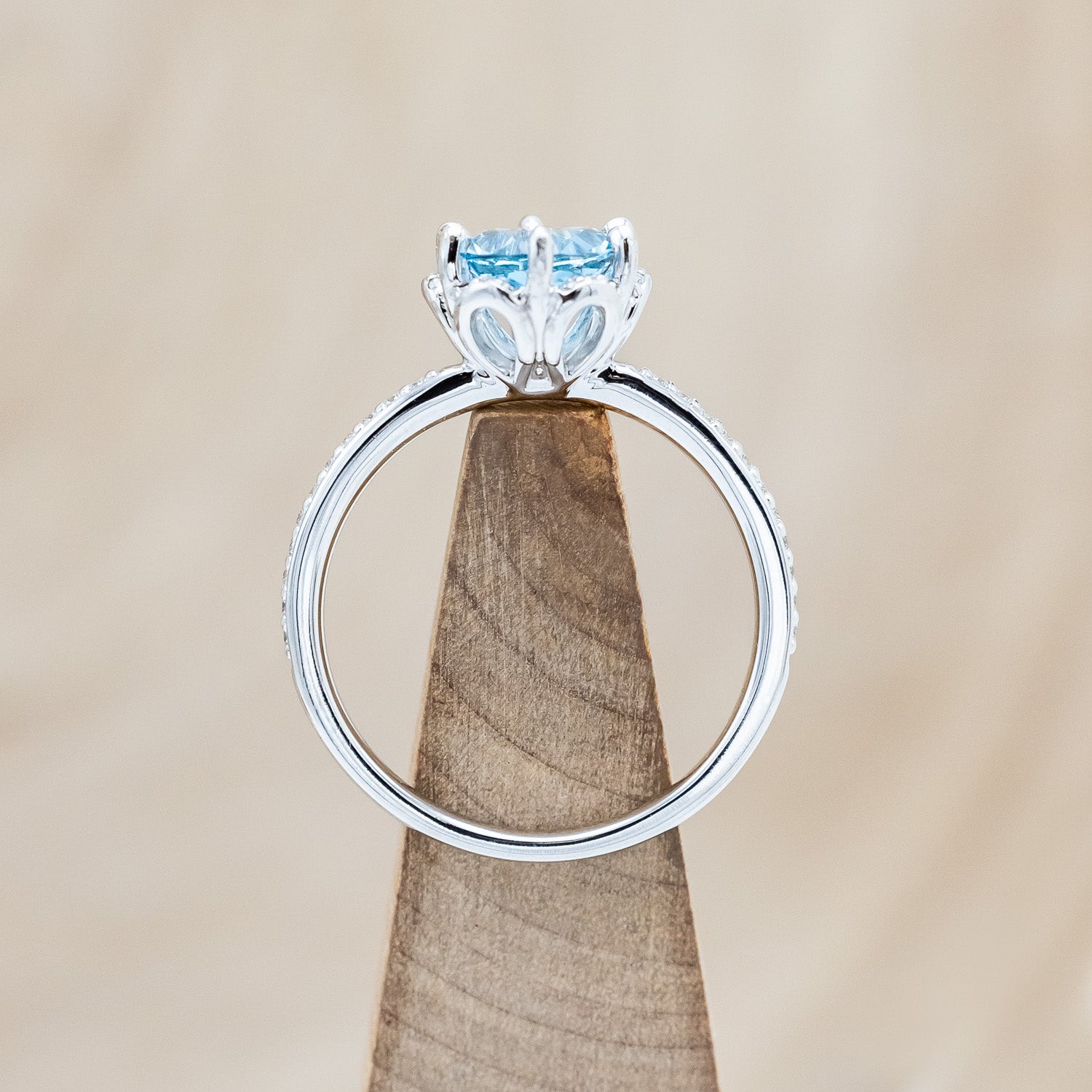 "ROSALIE" - ROUND CUT SKY BLUE TOPAZ ENGAGEMENT RING WITH DIAMOND HALO & ACCENTS-Staghead Designs