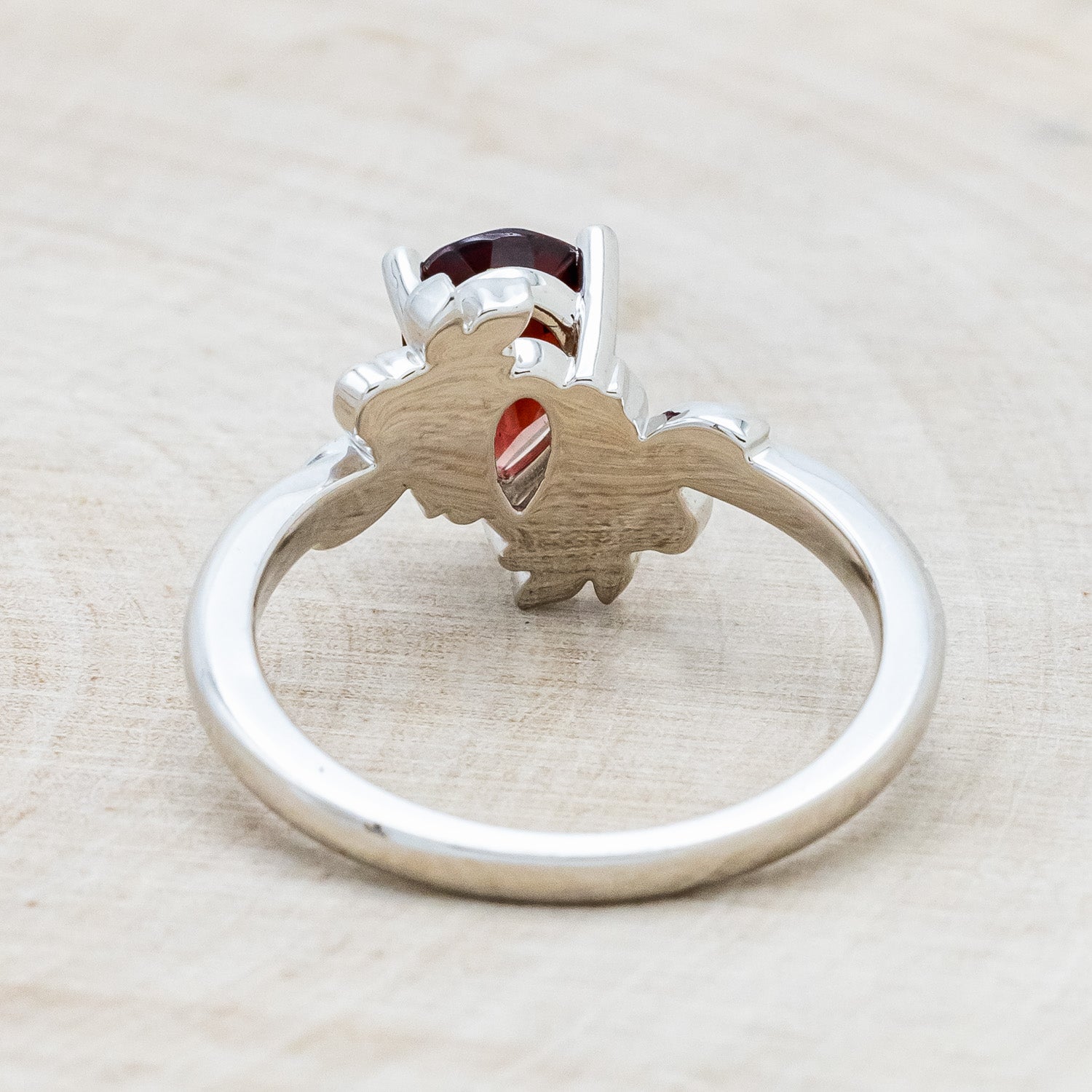 "ROSA" - PEAR CUT MOZAMBIQUE GARNET ENGAGEMENT RING WITH FLOWER ACCENTS-5
