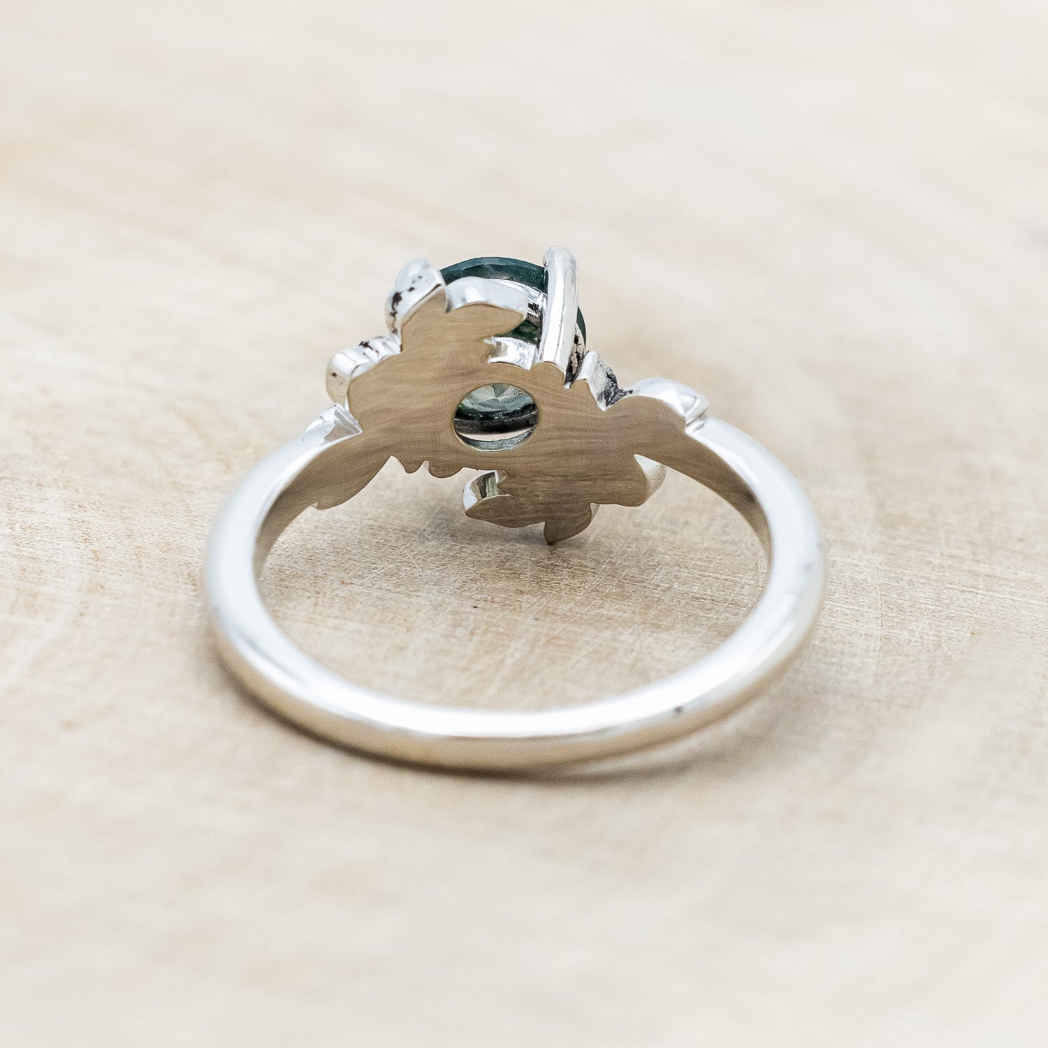 "ROSA" - ROUND CUT MOSS AGATE ENGAGEMENT RING WITH FLOWER ACCENTS-Staghead Designs