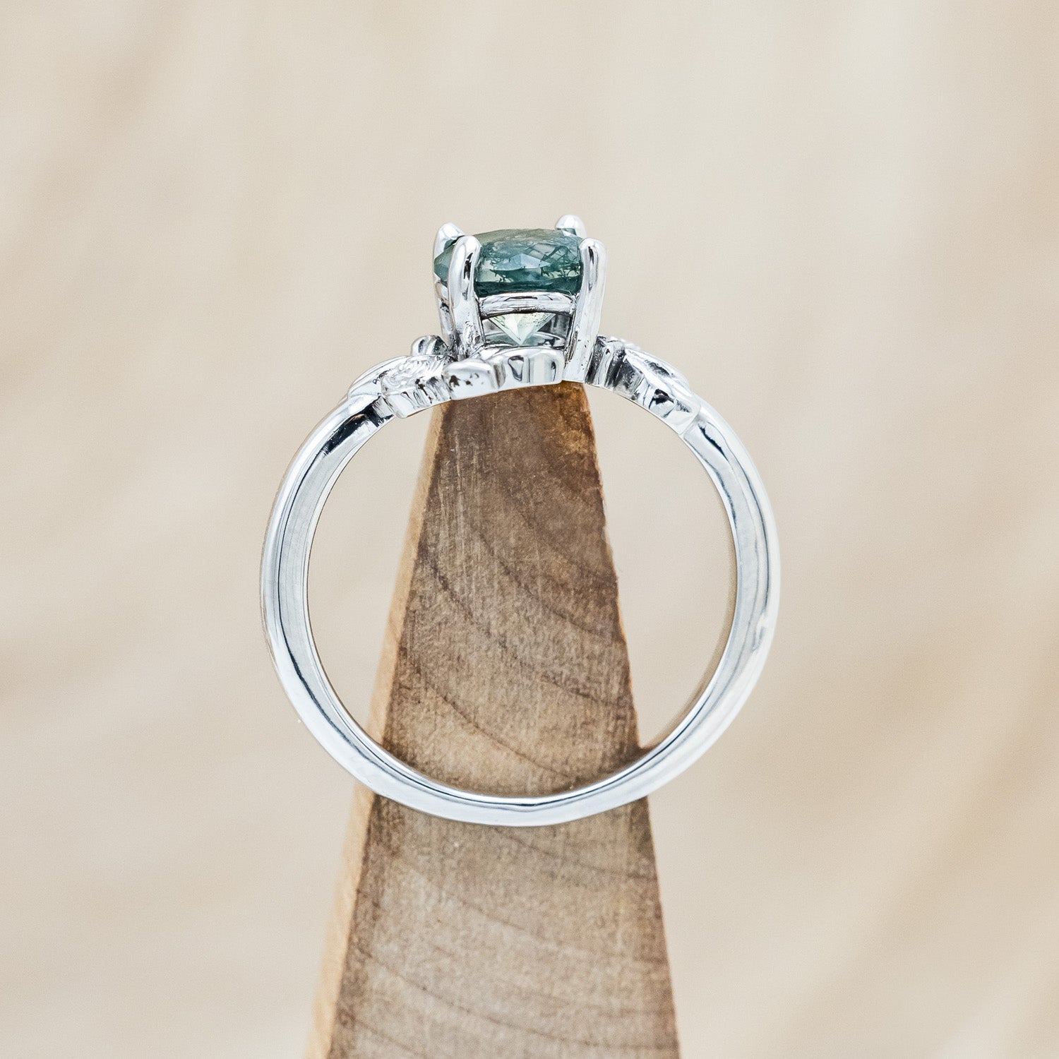 "ROSA" - ROUND CUT MOSS AGATE ENGAGEMENT RING WITH FLOWER ACCENTS-Staghead Designs