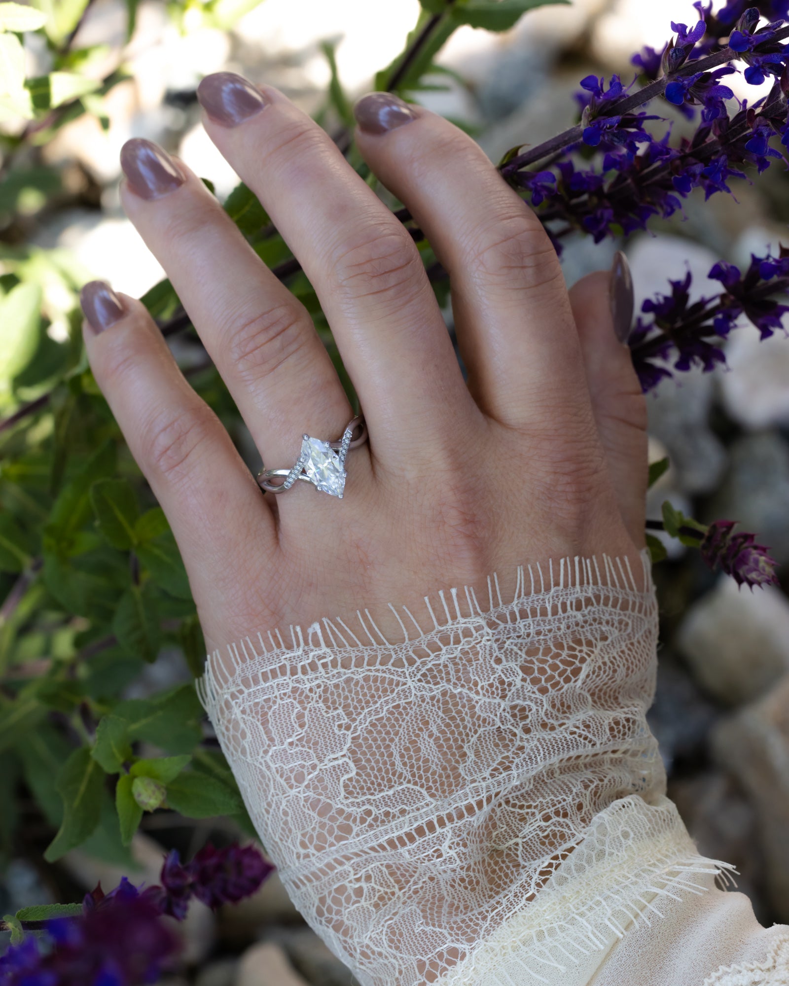 "Roslyn" - Marquise Cut Moissanite Engagement Ring With Diamond Accents-Staghead Designs