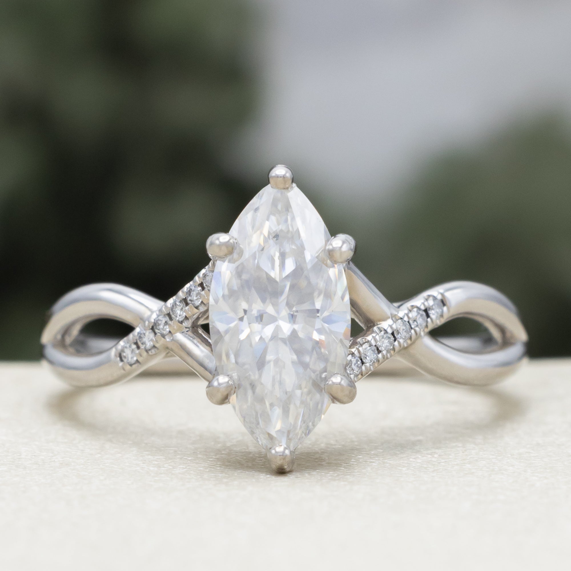 "Roslyn" - Marquise Cut Moissanite Engagement Ring With Diamond Accents-Staghead Designs