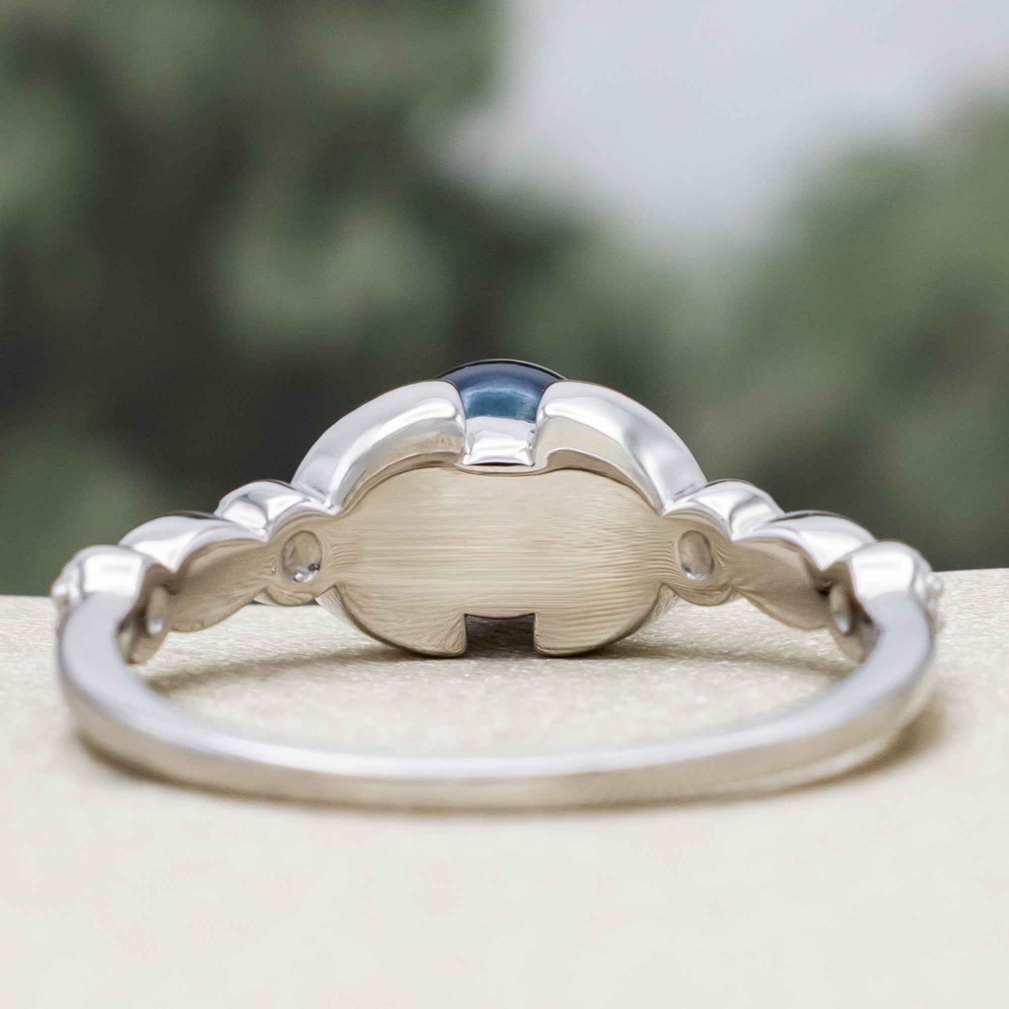 ROUND AKOYA PEARL ENGAGEMENT RING WITH DIAMOND ACCENTS-Staghead Designs