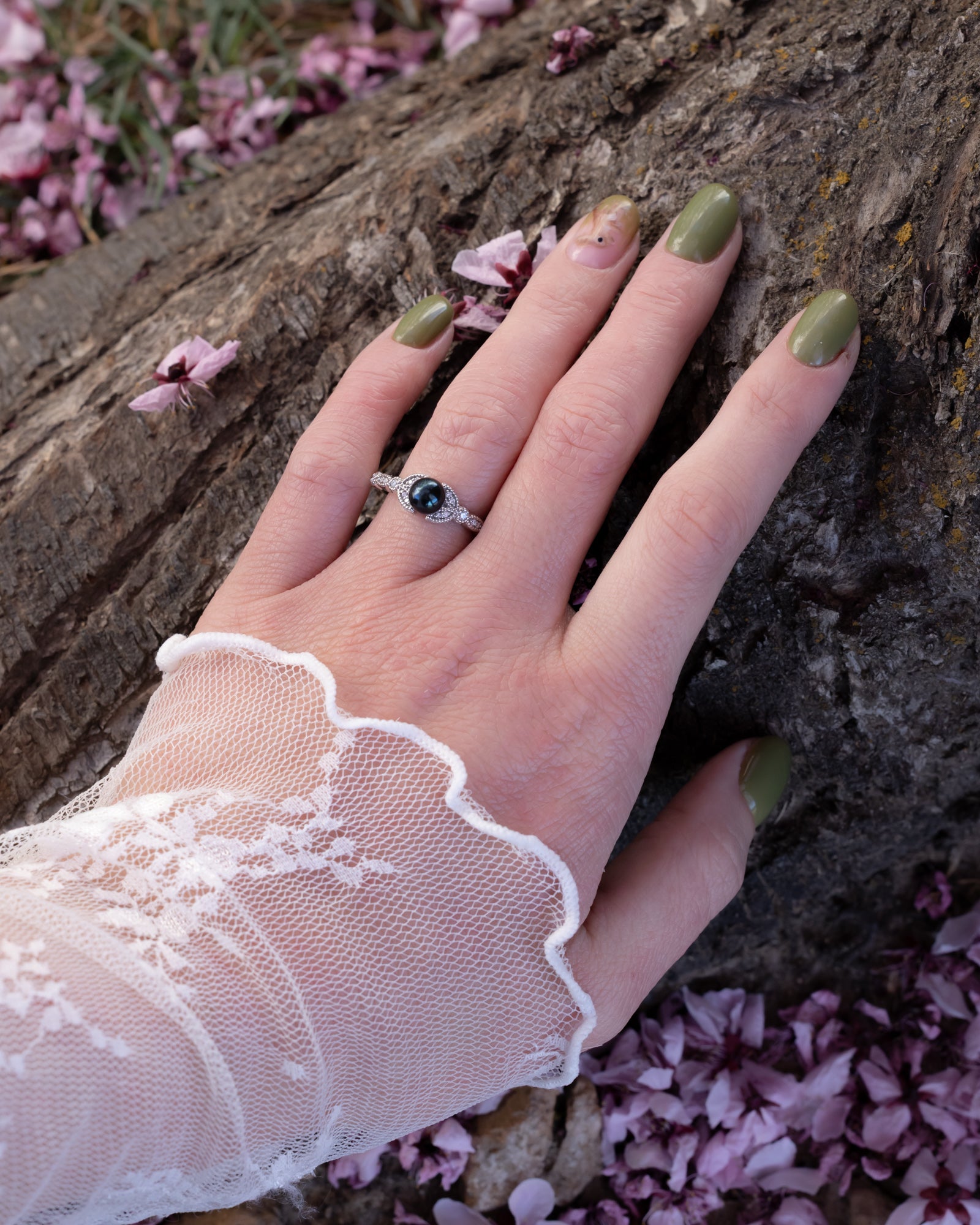 ROUND AKOYA PEARL ENGAGEMENT RING WITH DIAMOND ACCENTS-Staghead Designs