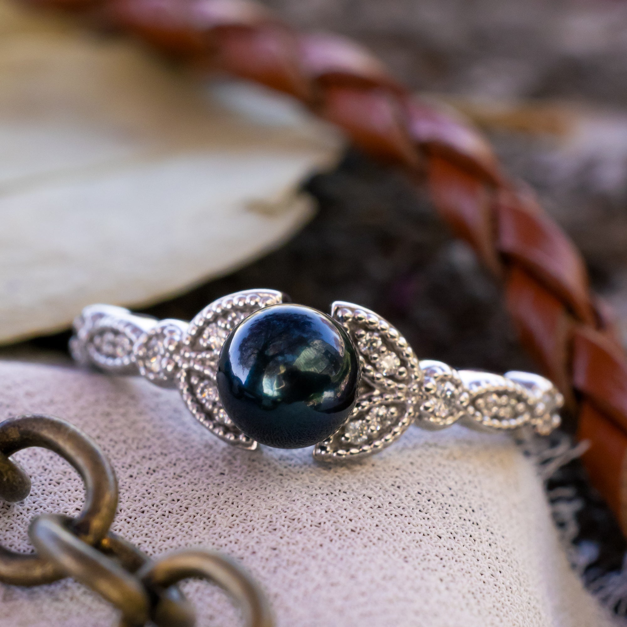 ROUND AKOYA PEARL ENGAGEMENT RING WITH DIAMOND ACCENTS-Staghead Designs