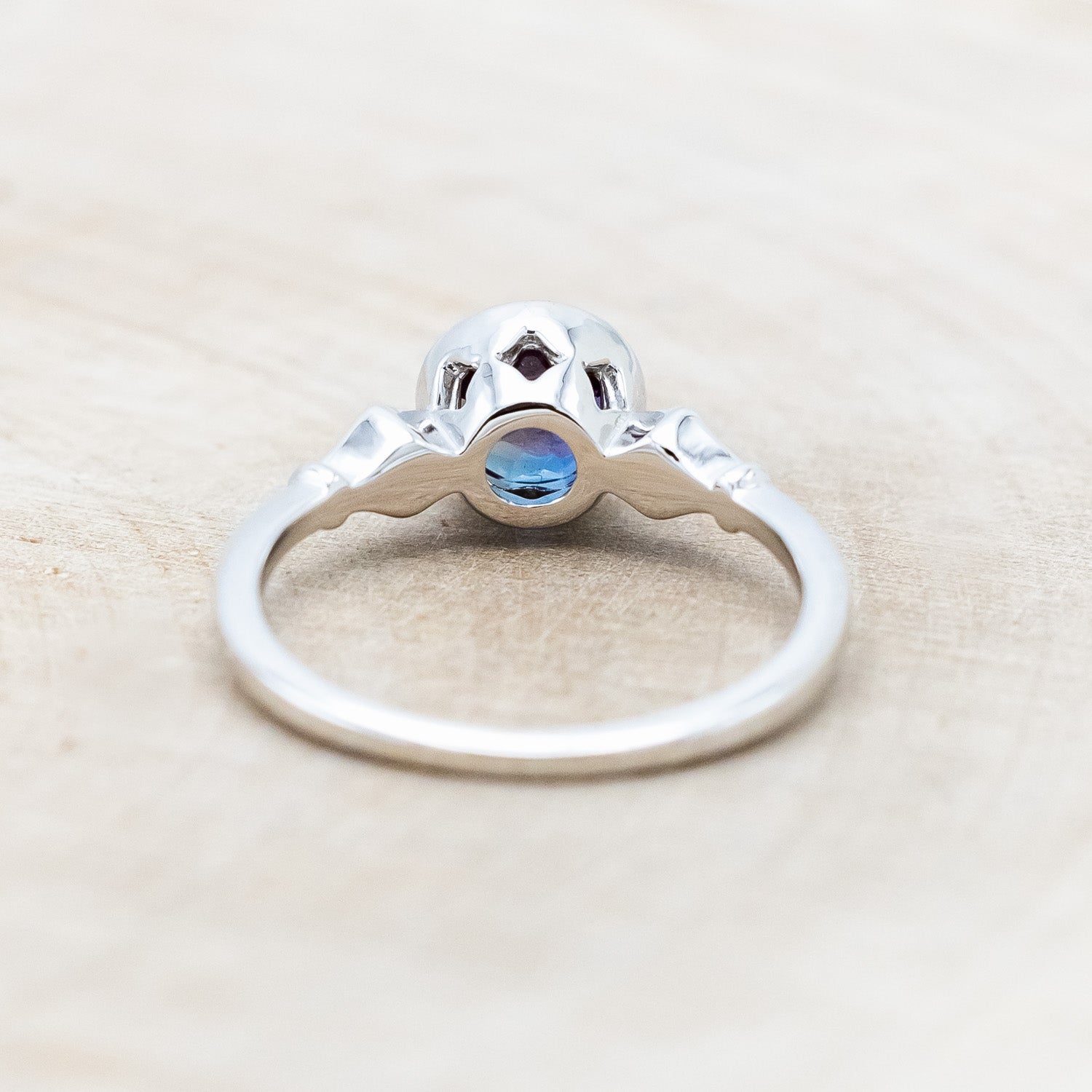 ROUND CUT LAB-GROWN ALEXANDRITE ENGAGEMENT RING WITH DIAMOND ACCENTS-Staghead Designs