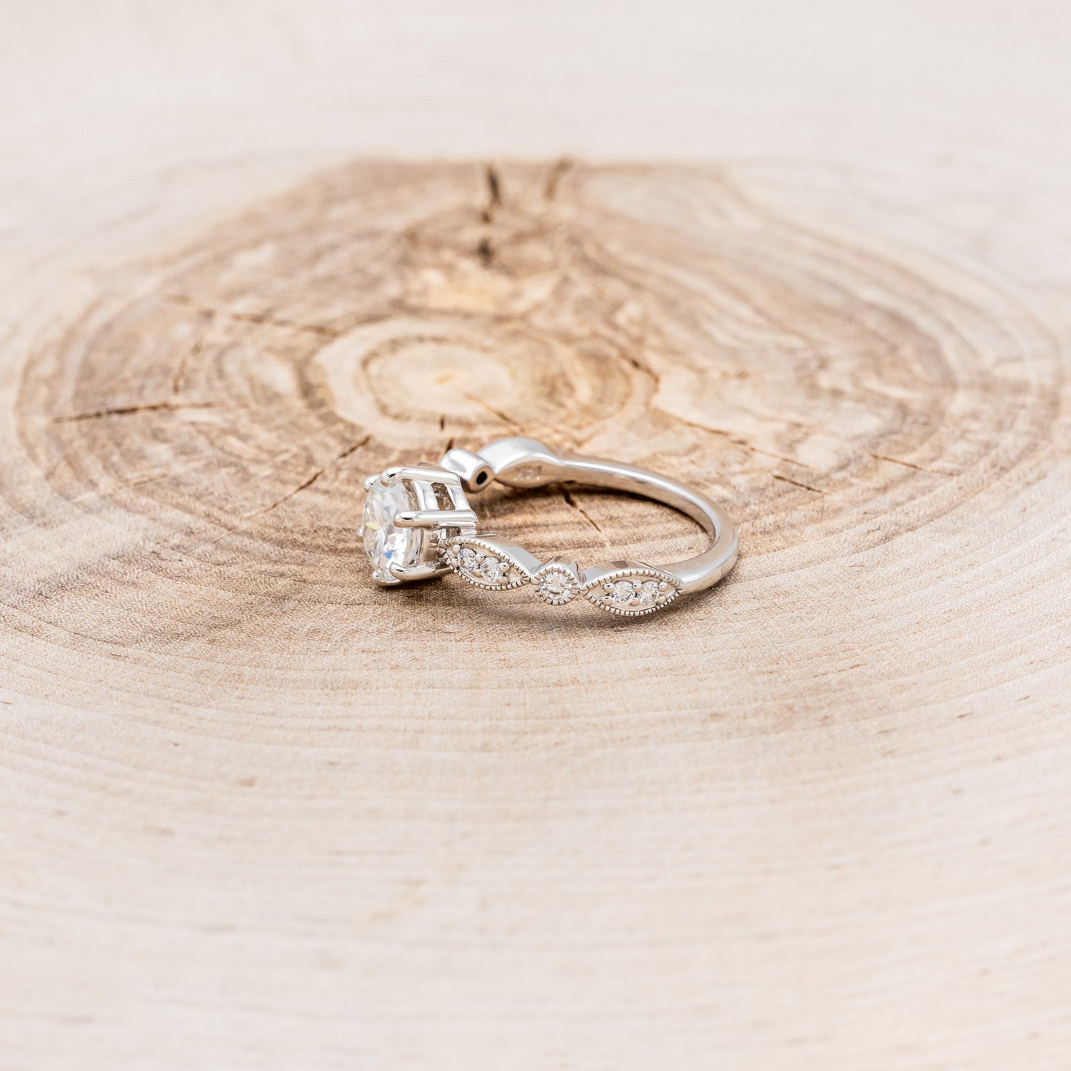 ROUND CUT MOISSANITE ENGAGEMENT RING WITH DIAMOND ACCENTS-3