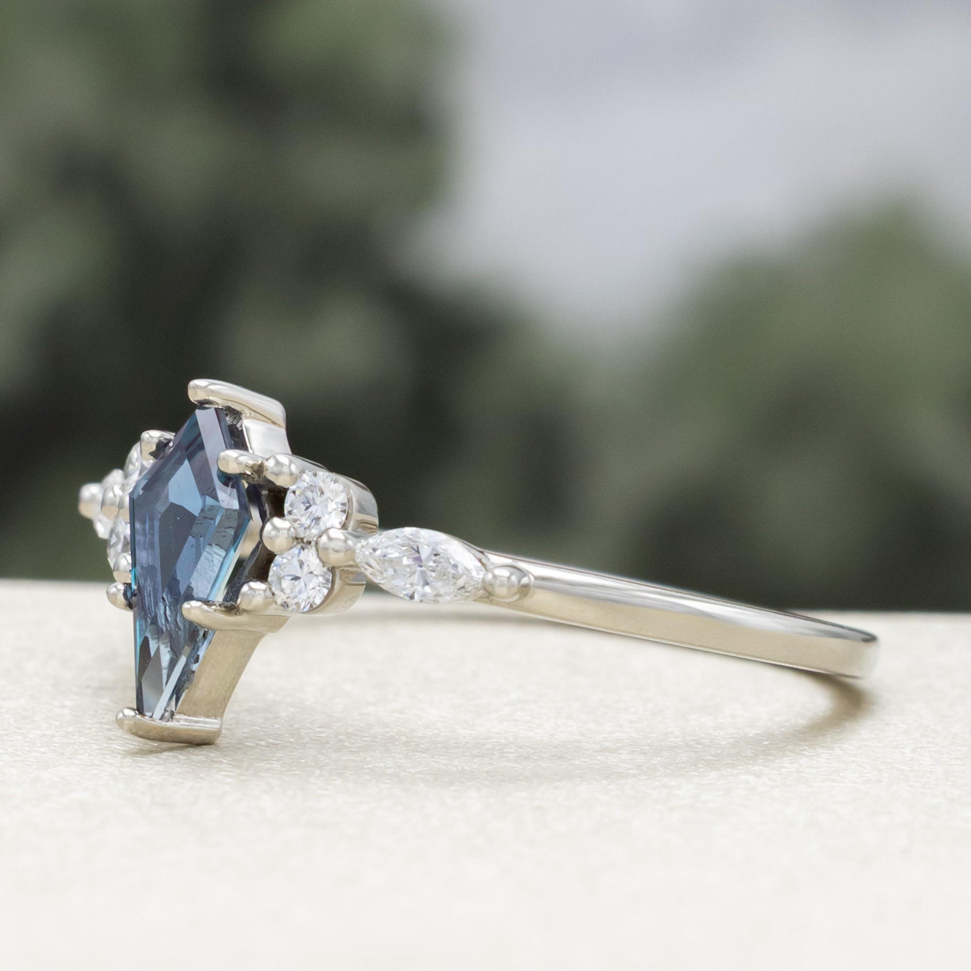 "SAGE" - KITE CUT ENGAGEMENT RING WITH DIAMOND ACCENTS & TRACERS-Staghead Designs
