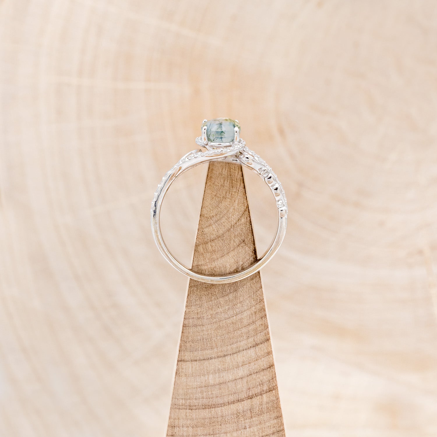 "SCARLET" - OVAL-SHAPED MOSS AGATE ENGAGEMENT RING WITH DIAMOND ACCENTS-6