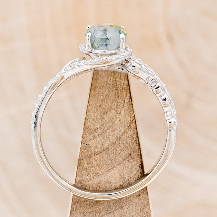 "SCARLET" - OVAL-SHAPED MOSS AGATE ENGAGEMENT RING WITH DIAMOND ACCENTS-6