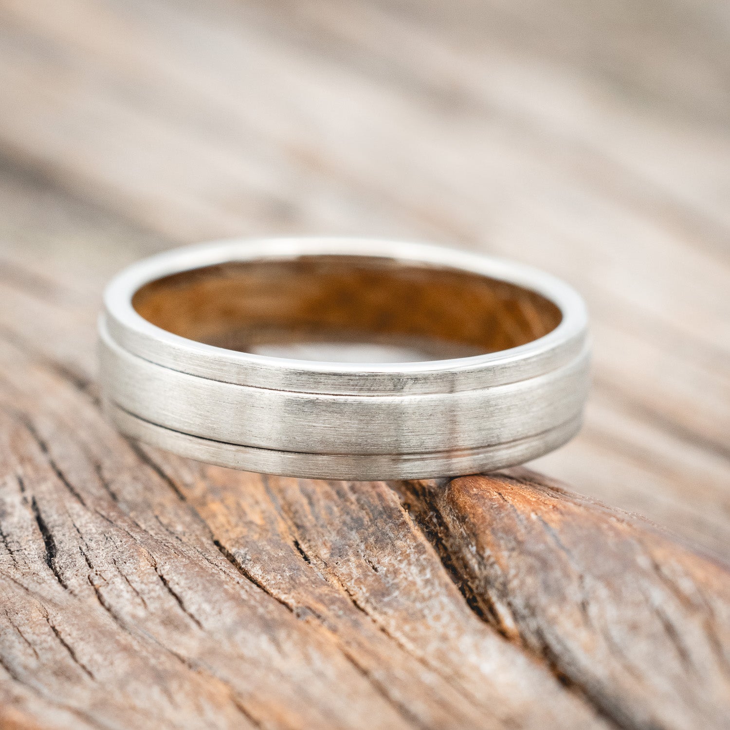 "SEDONA" - WHISKEY BARREL LINED WEDDING RING WITH A BRUSHED FINISH-Staghead Designs