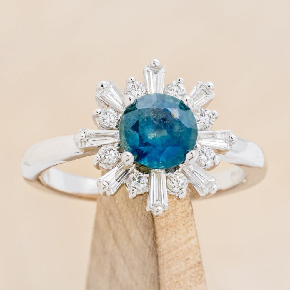 "SEREN" - ROUND CUT MONTANA SAPPHIRE ENGAGEMENT RING WITH DIAMOND HALO-14