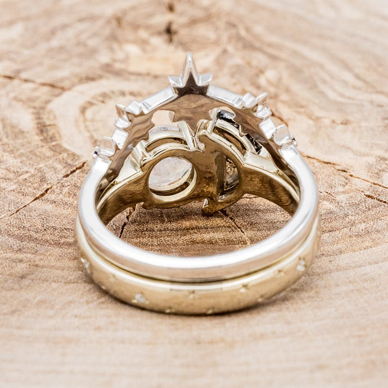 "SIDRA" - TOI ET MOI ROUND MOONSTONE ENGAGEMENT RING WITH A CRESCENT MOON SALT & PEPPER DIAMOND ACCENT & TRACER-5