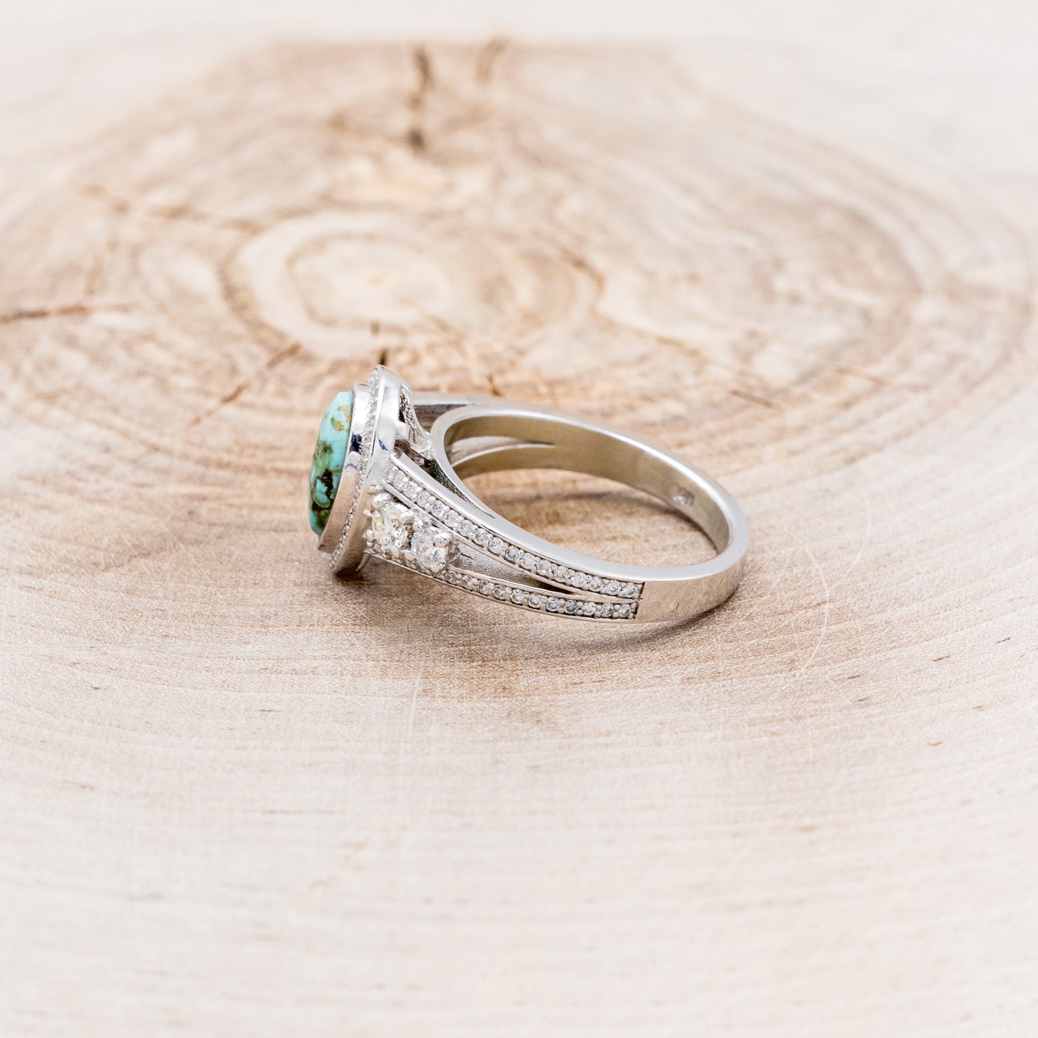 "SOFIA" - PEAR-SHAPED TURQUOISE ENGAGEMENT RING WITH DIAMOND HALO & ACCENTS-15