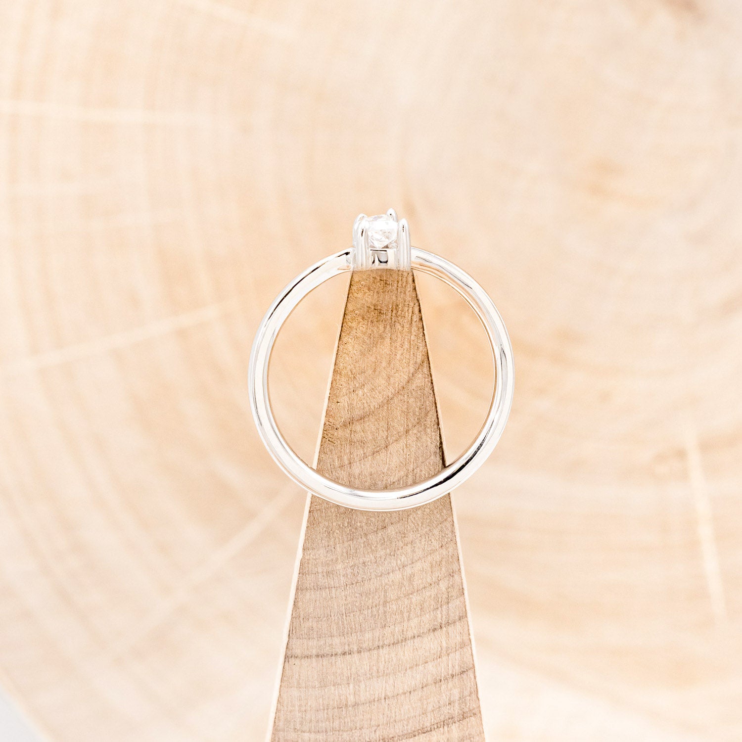 DAINTY SOLITAIRE ENGAGEMENT RING WITH A CRESCENT CUT MOISSANITE CENTER STONE-Staghead Designs