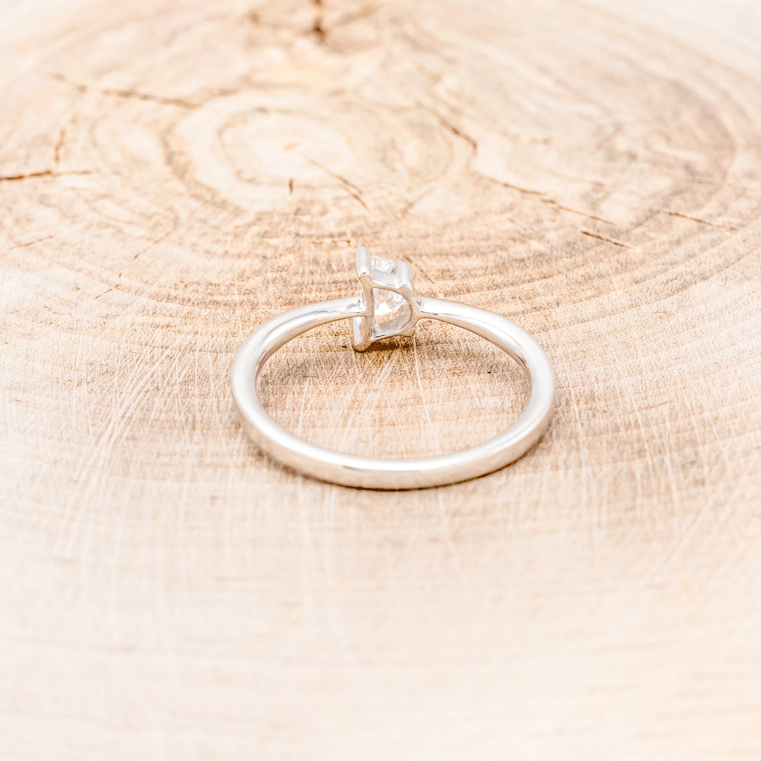 DAINTY SOLITAIRE ENGAGEMENT RING WITH A CRESCENT CUT MOISSANITE CENTER STONE-Staghead Designs