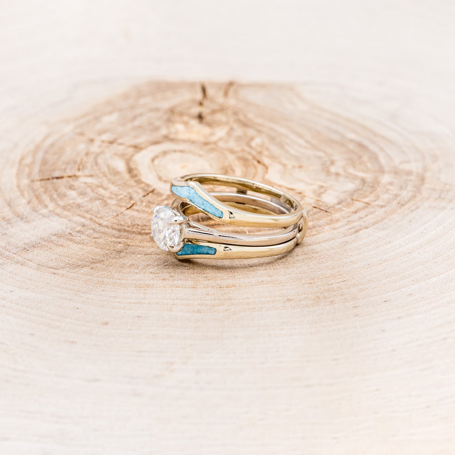 ROUND CUT MOISSANITE SOLITAIRE ENGAGEMENT RING WITH "ZUNI" TURQUOISE RING GUARD-3