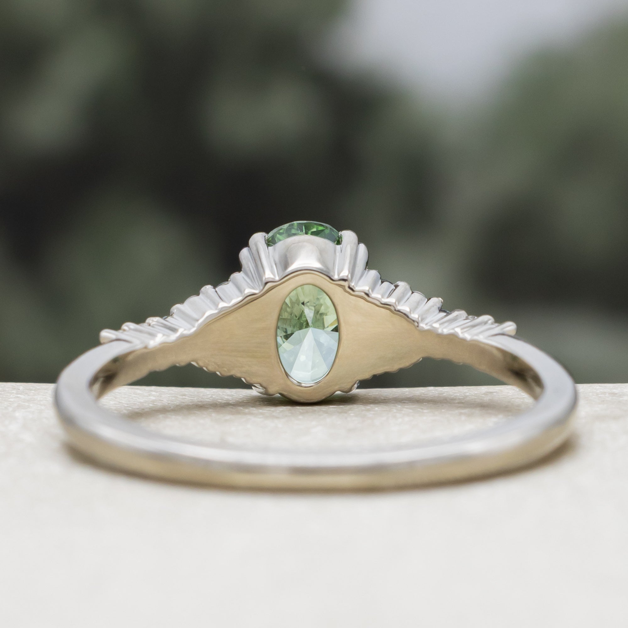 "Soluna" - Engagement Ring Featuring Montana Sapphire & Diamond Accents With Crescent Moissanite Ring Guard - Select Your Own Stone-Staghead Designs