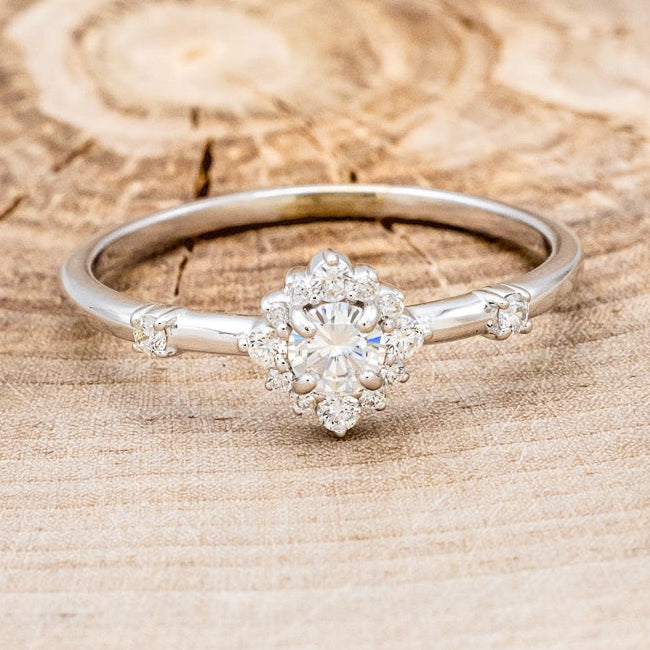 "STARLA" - ROUND CUT MOISSANITE ENGAGEMENT RING WITH STARBURST DIAMOND HALO-10
