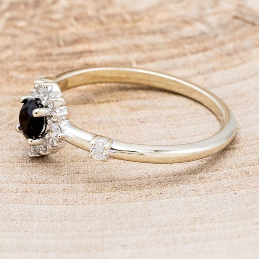 "STARLA" - ROUND CUT ONYX ENGAGEMENT RING WITH STARBURST DIAMOND HALO-3