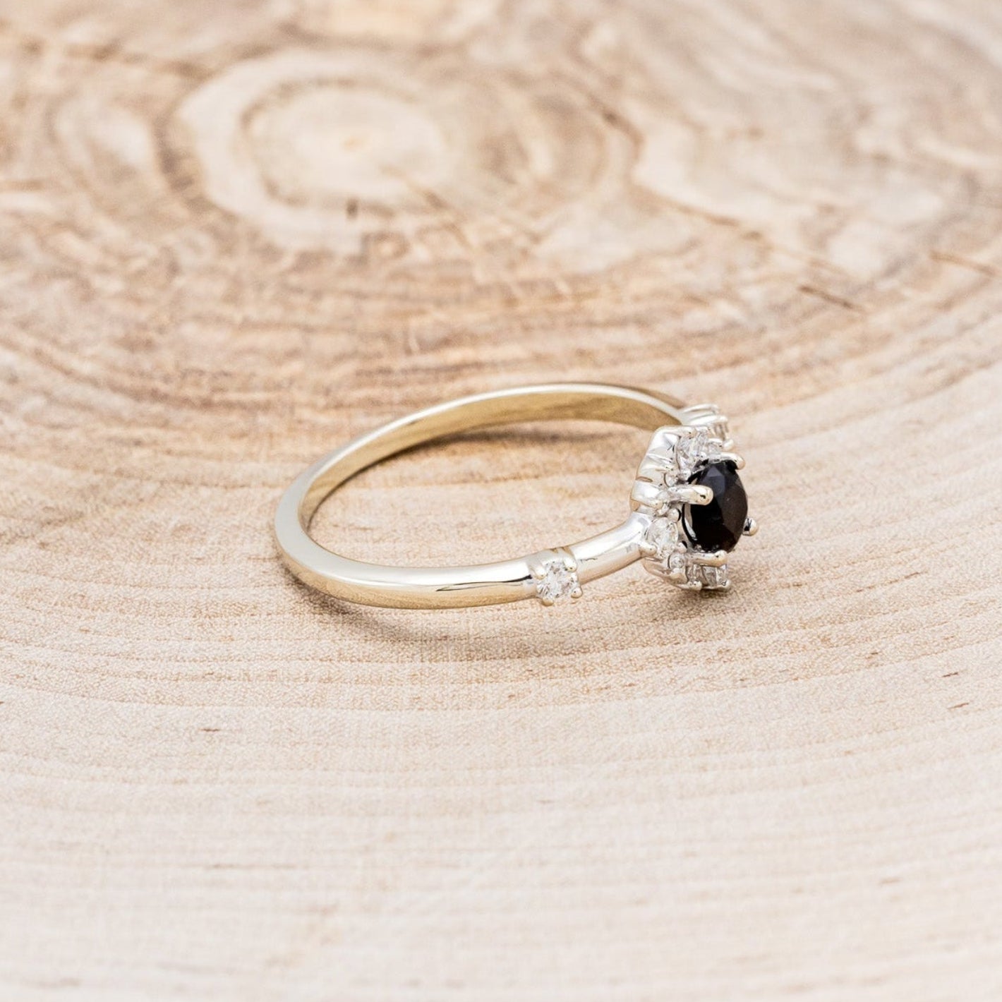 "STARLA" - ROUND CUT ONYX ENGAGEMENT RING WITH STARBURST DIAMOND HALO-2