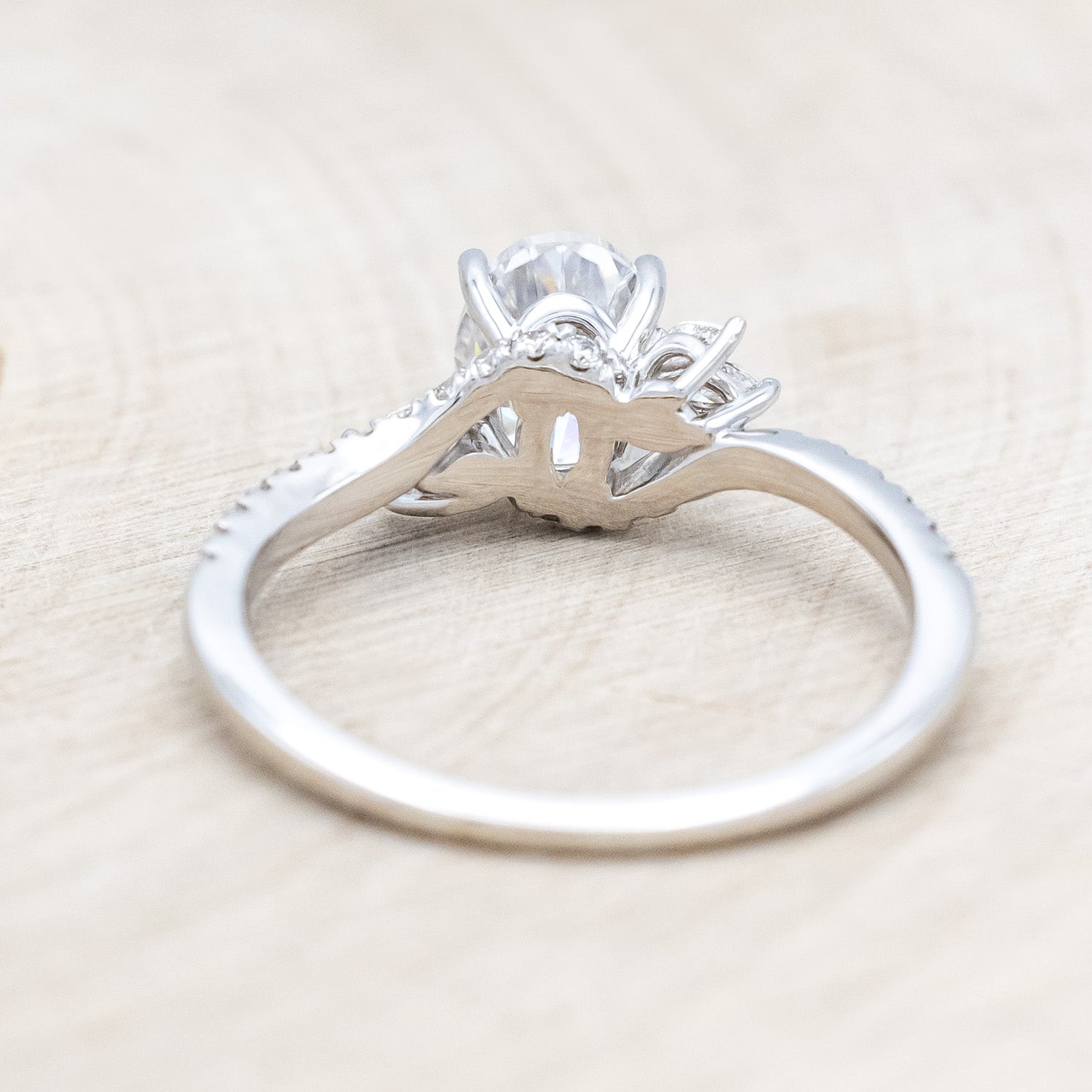 "SWAN" - OVAL MOISSANITE ENGAGEMENT RING WITH DIAMOND ACCENTS-Staghead Designs