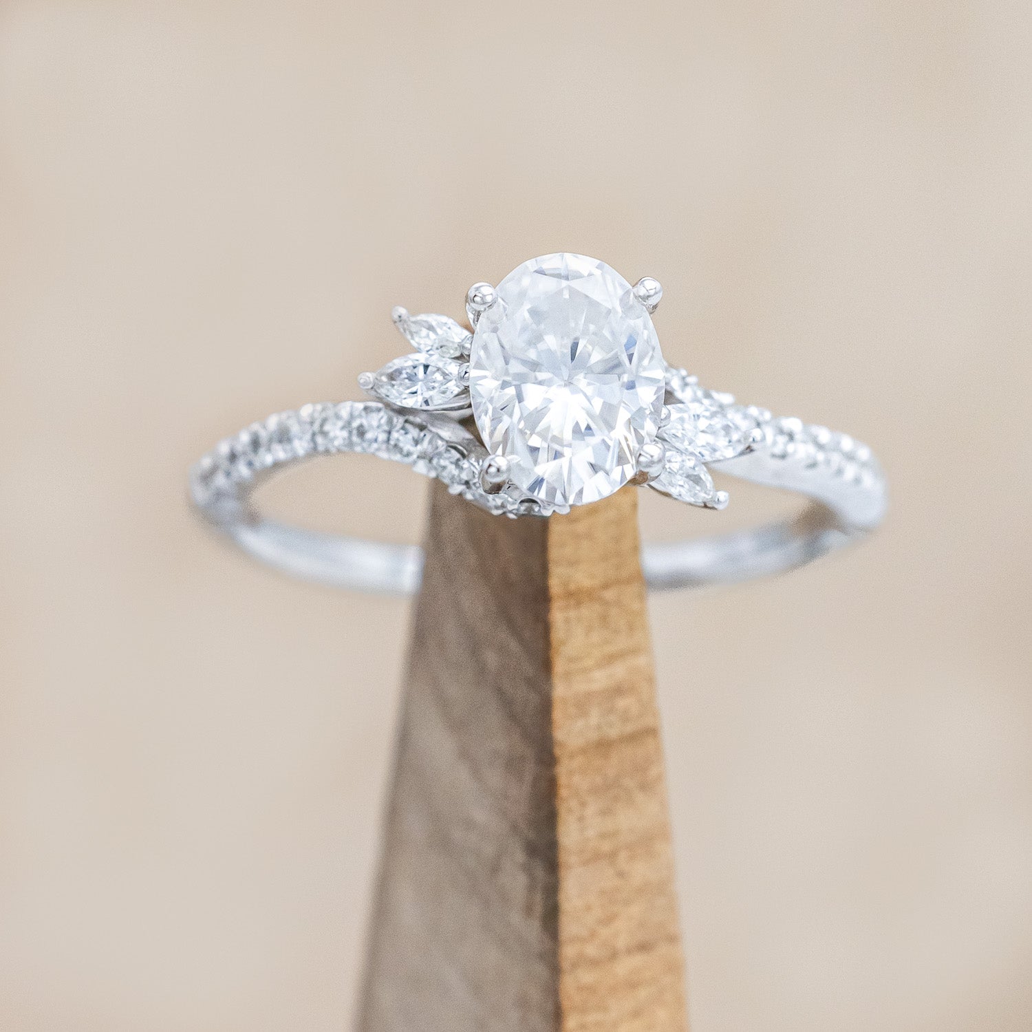 "SWAN" - OVAL MOISSANITE ENGAGEMENT RING WITH DIAMOND ACCENTS-Staghead Designs