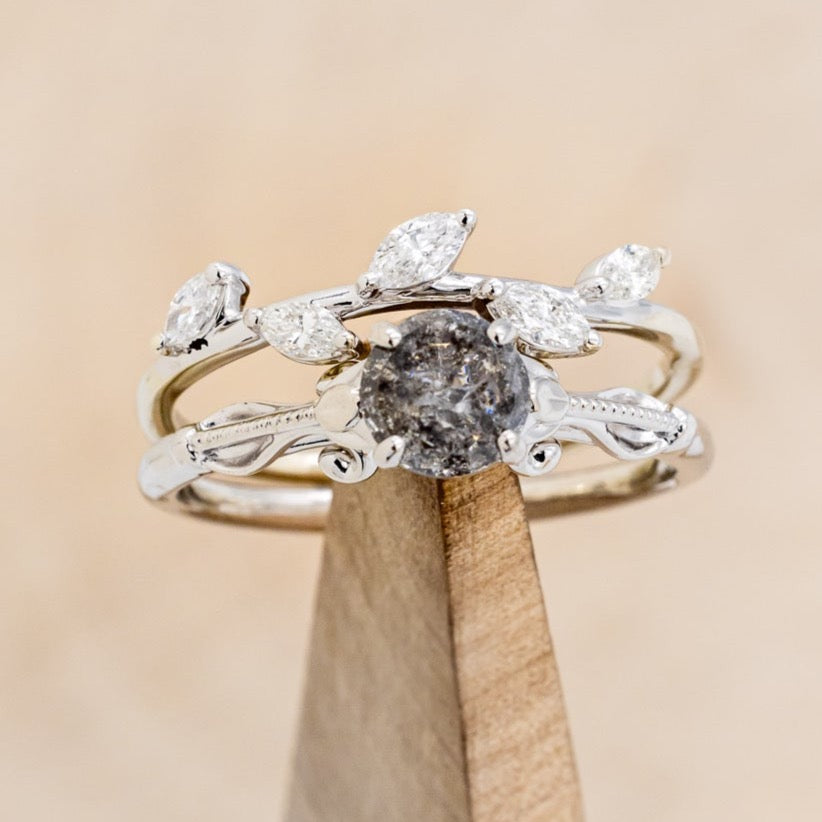 "ROSEMARY" - ENGAGEMENT RING WITH FLORAL DIAMOND STACKING BAND - MOUNTING ONLY - SELECT YOUR OWN STONE-13