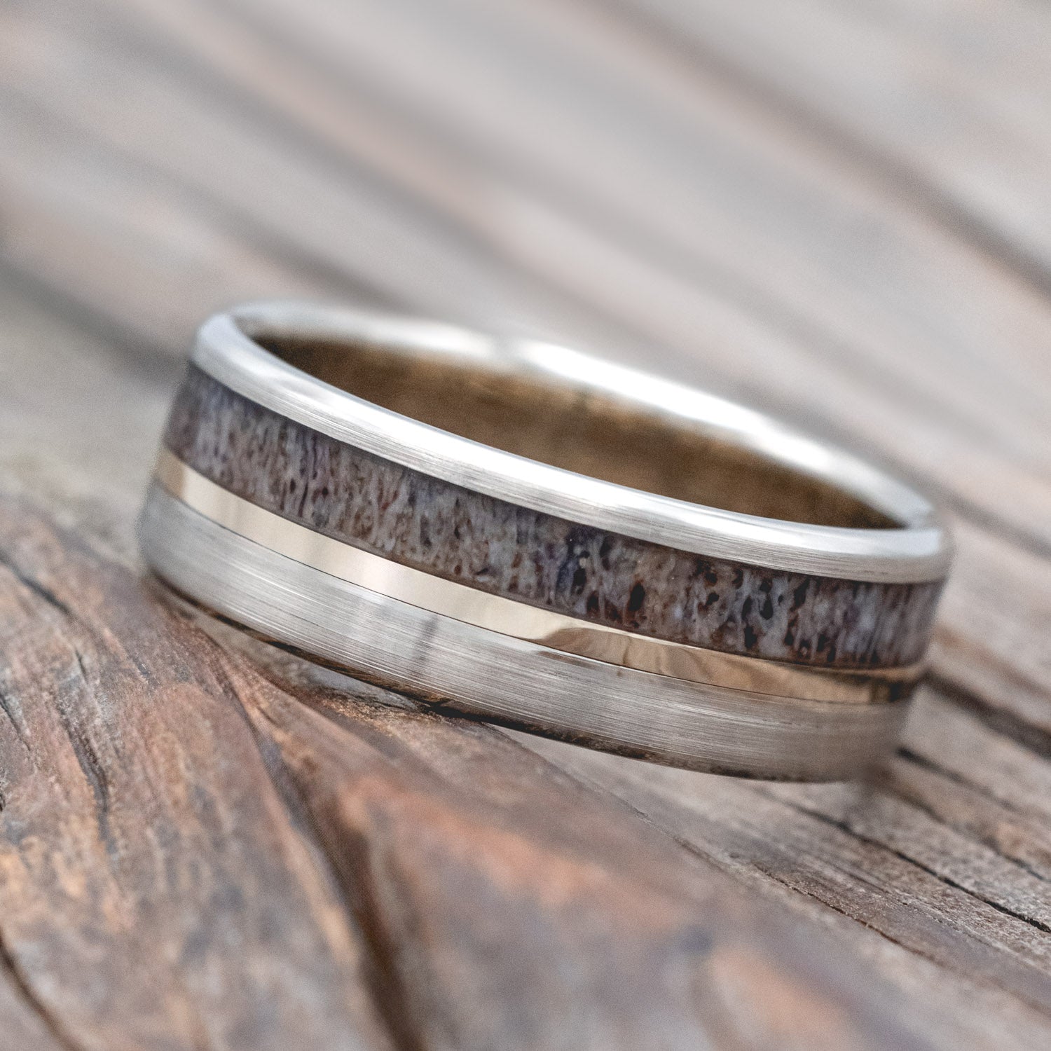 "TANNER" - ELK ANTLER & 14K GOLD INLAY WEDDING BAND-Staghead Designs