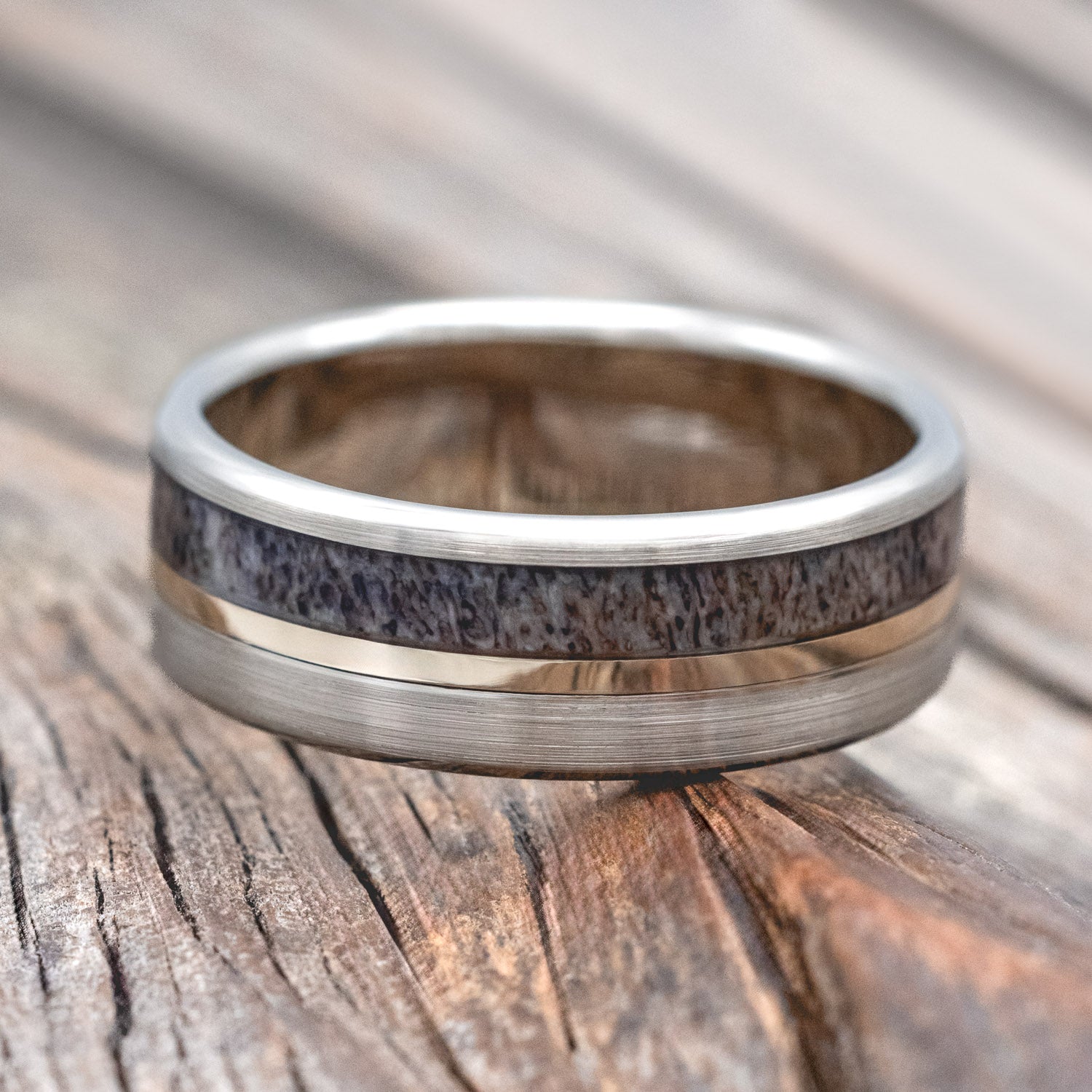 "TANNER" - ELK ANTLER & 14K GOLD INLAY WEDDING BAND-Staghead Designs