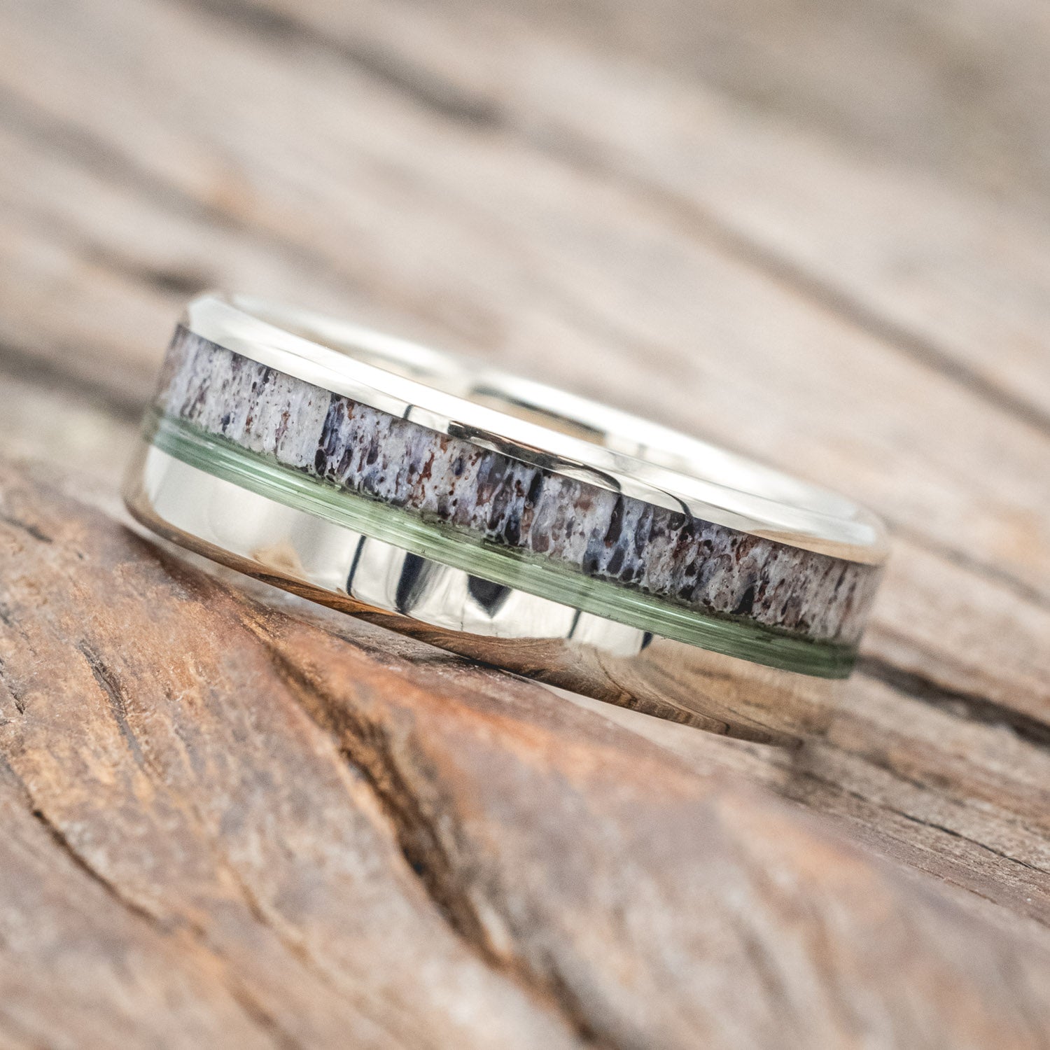 "TANNER" - CLEAR FISHING LINE & ANTLER WEDDING BAND-Staghead Designs
