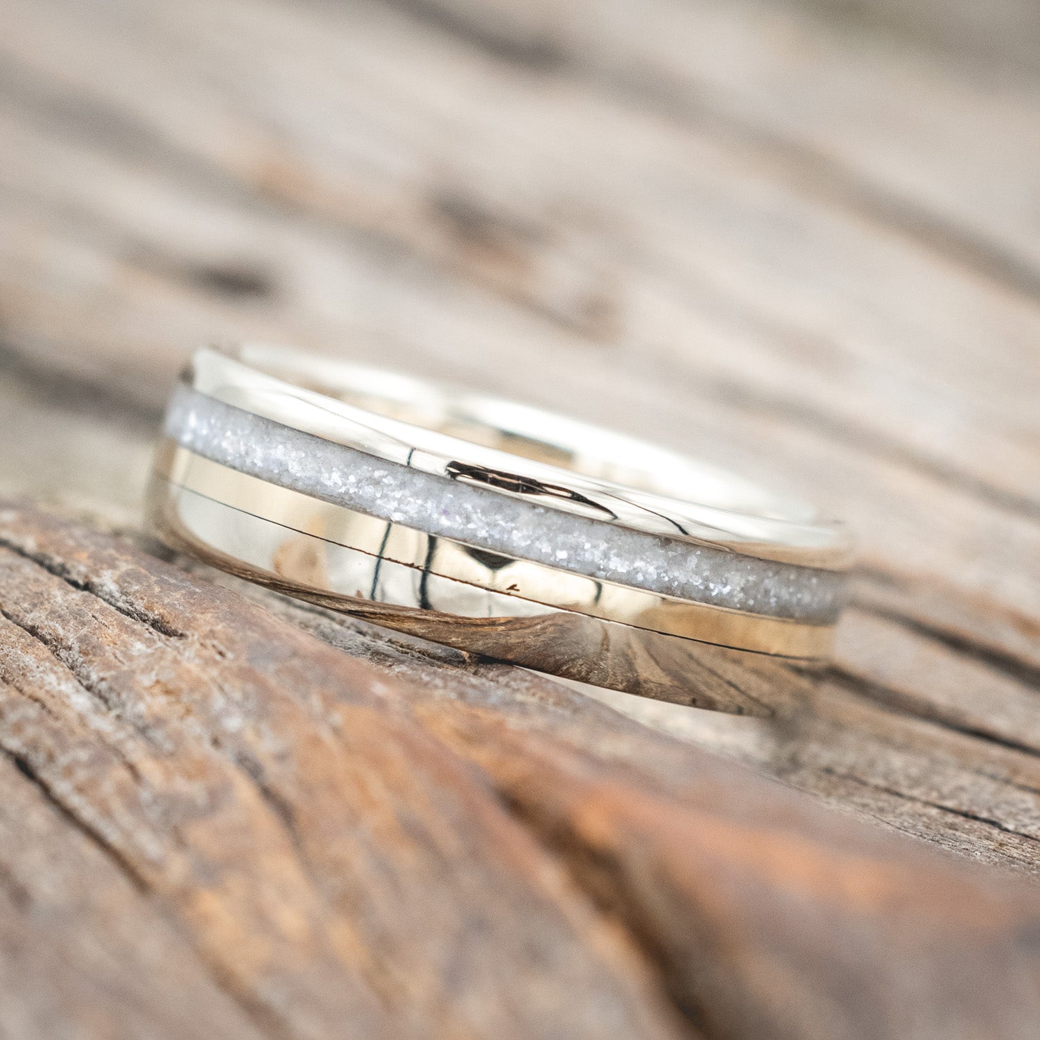 "TANNER" - DIAMOND DUST & 14K GOLD INLAY WEDDING BAND-Staghead Designs