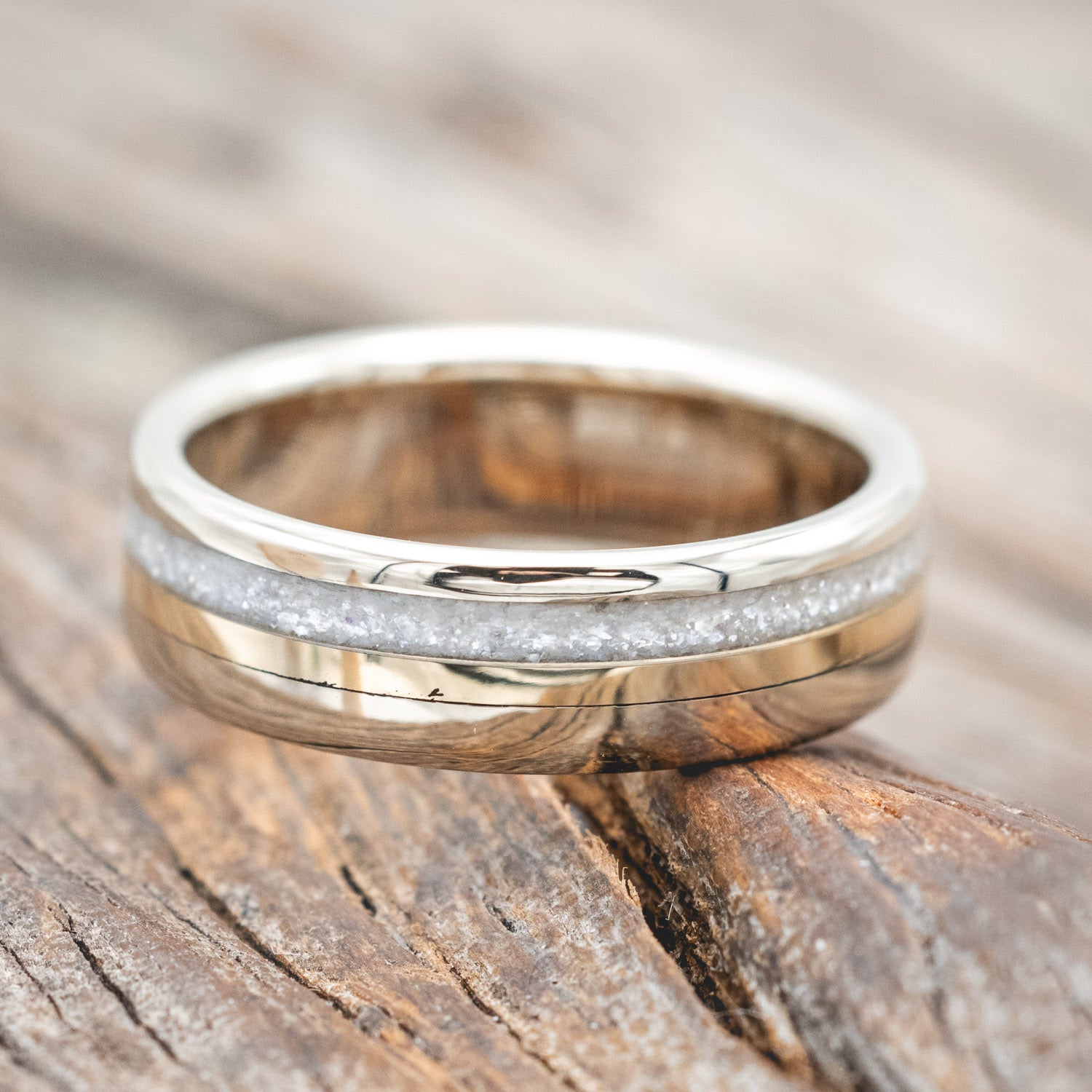"TANNER" - DIAMOND DUST & 14K GOLD INLAY WEDDING BAND-Staghead Designs