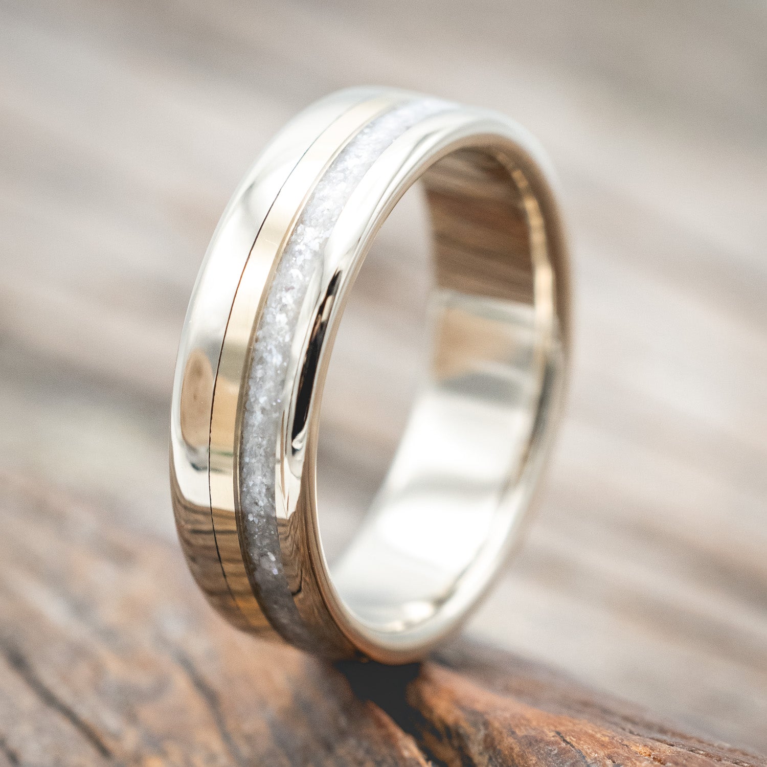 "TANNER" - DIAMOND DUST & 14K GOLD INLAY WEDDING BAND-Staghead Designs