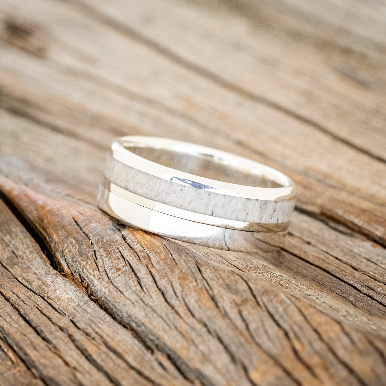 "TANNER" - ANTLER & 14K GOLD INLAY WEDDING RING-5