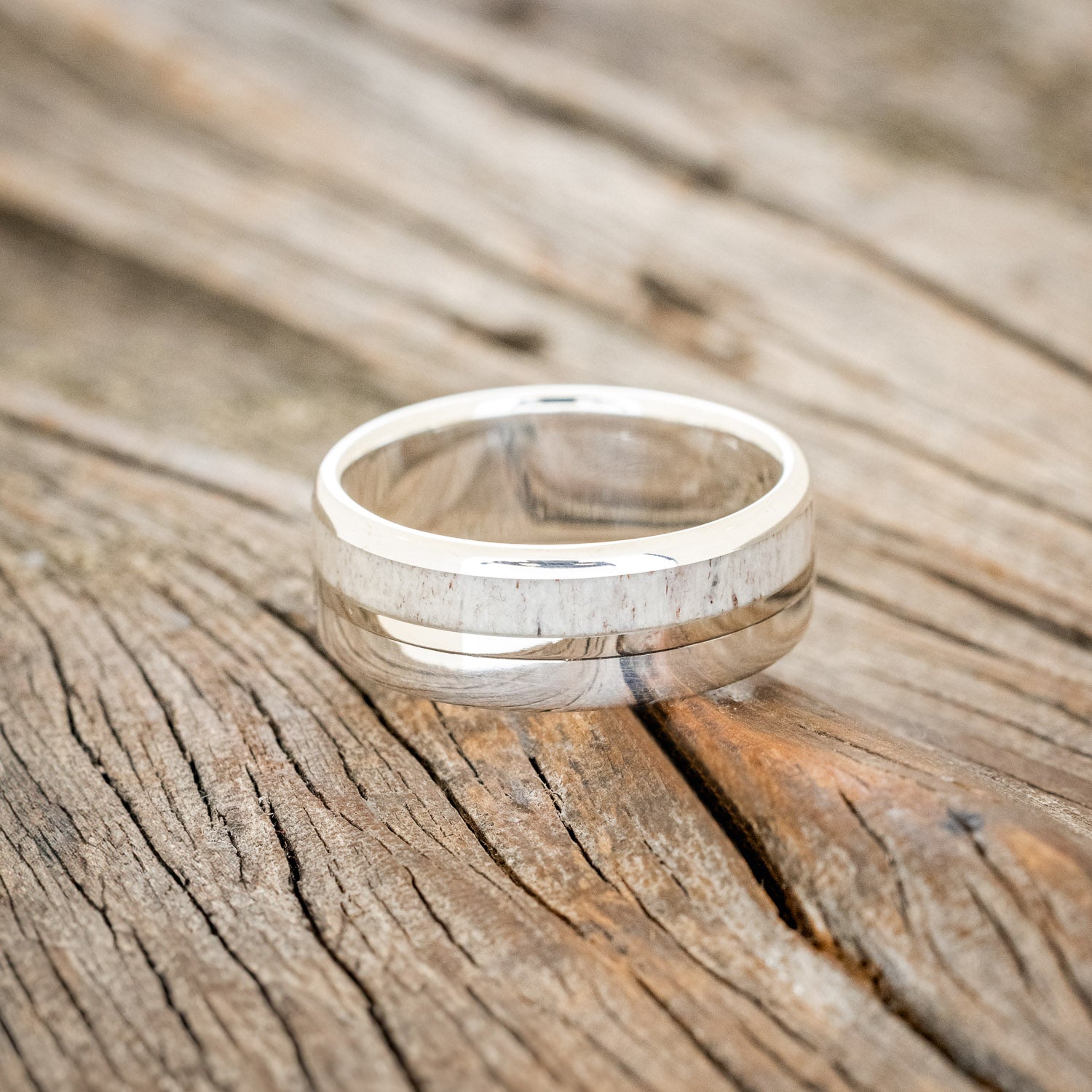"TANNER" - ANTLER & 14K GOLD INLAY WEDDING RING-6