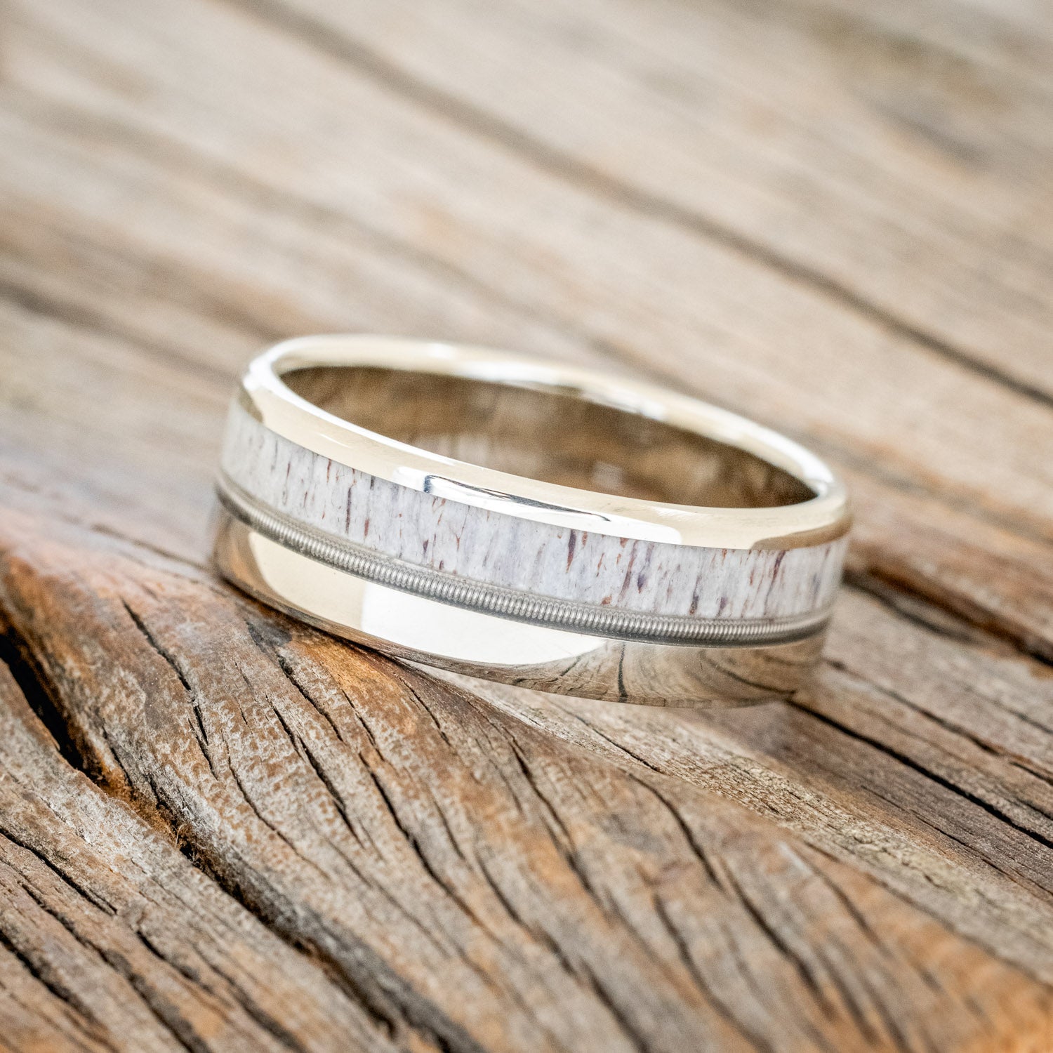"TANNER" - GUITAR STRING & ANTLER WEDDING BAND-17