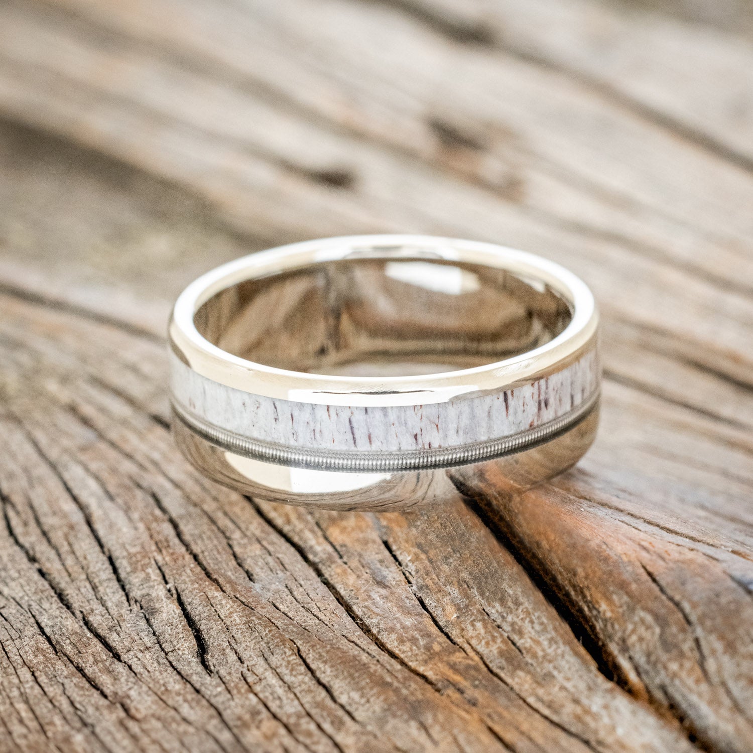 "TANNER" - GUITAR STRING & ANTLER WEDDING BAND-18
