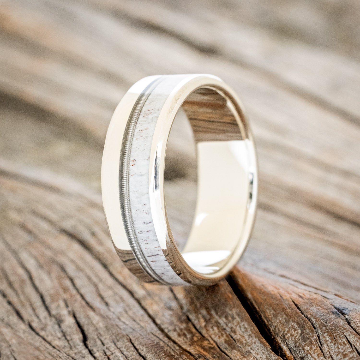 "TANNER" - GUITAR STRING & ANTLER WEDDING BAND-16