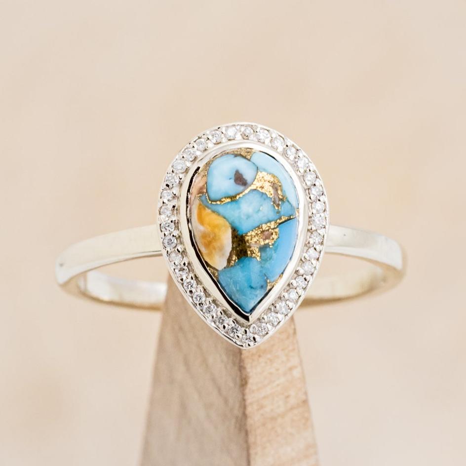 "TERRA" BRIDAL SUITE - PEAR-SHAPED TURQUOISE ENGAGEMENT RING WITH DIAMOND HALO & TRACERS-19